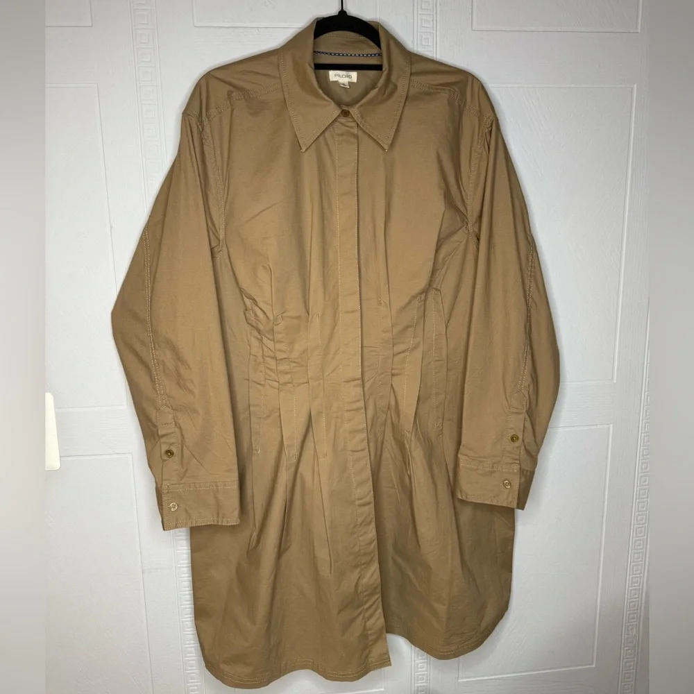Pilcro Pintuck Mini Shirt Dress Pleated Tan Women's 1X Anthropologie Plus NWOT - Picture 4 of 16